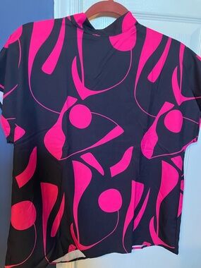 Shein Abstract Pink & Black Blouse Top L